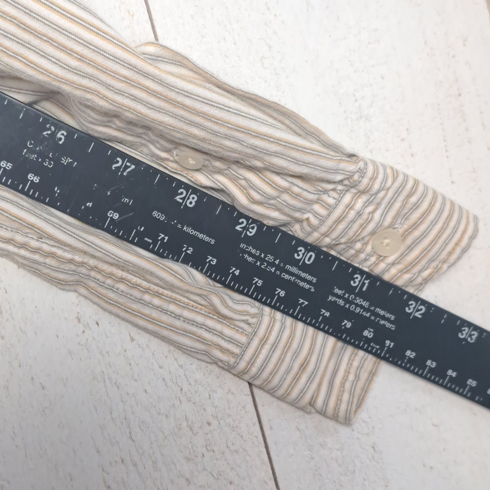 Vintage Timberland Y2K Prep Retro Men's M Beige/White Pinstriped Button-Down - Picture 8 of 10